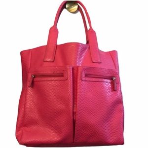 Neiman Marcus pink snake skin tote bag